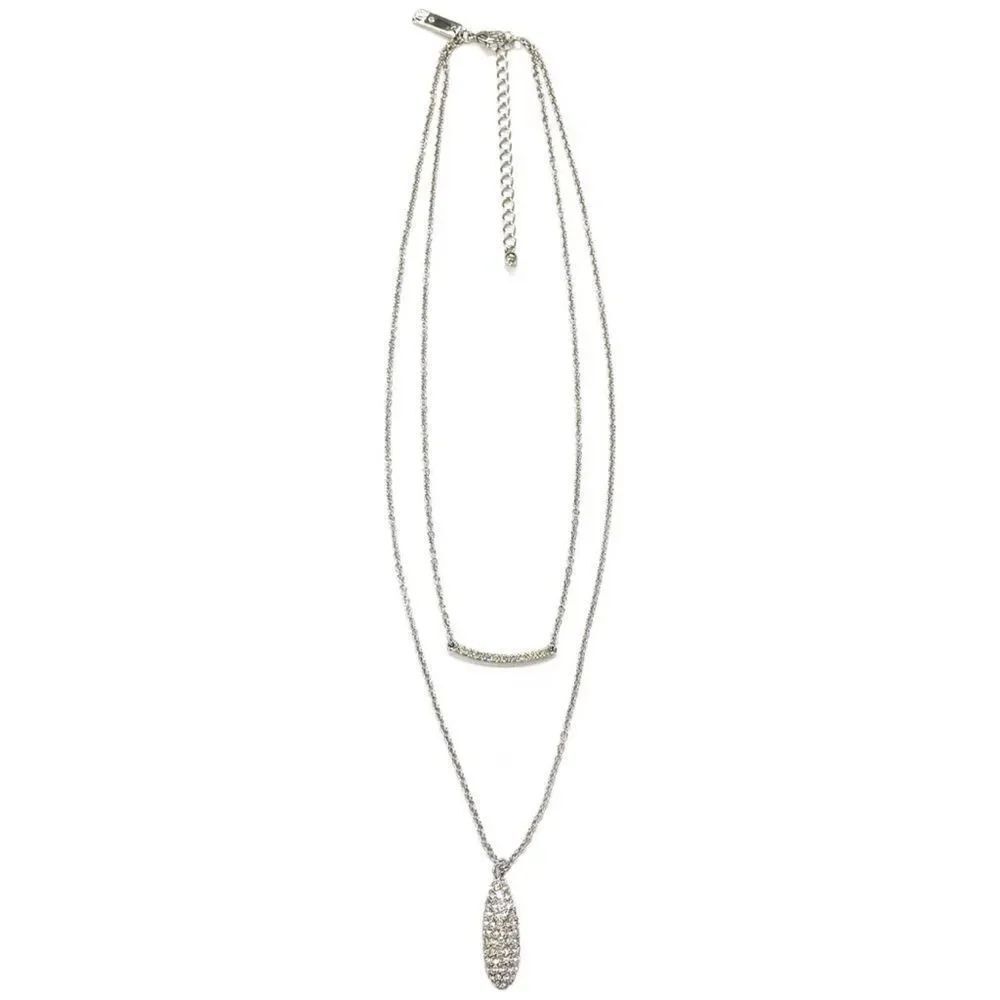 INC Silver-Tone Crystal Bar & Drop Layered Pendant Necklace 17" + 3" ext NWT